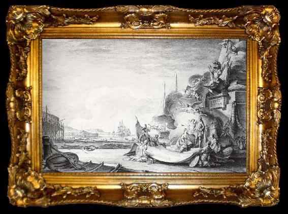 framed  unknow artist That etching of Ozanne,kalled Drawing of one vessel forelagges king of they French provinserna place if cage Choiseul wonder Ludving XV pa one stralan, ta009-2